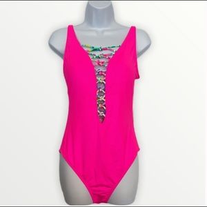 Lilly Pulitzer one piece isle lattice swimsuit in pink starburst